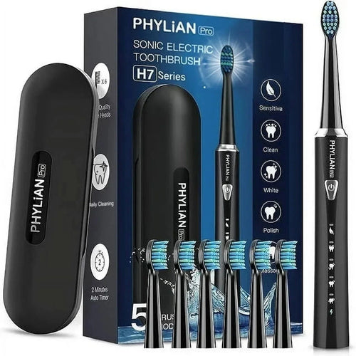 Electric Toothbrush 5 Models 6 Brush Heads with Travel Case USB Charging