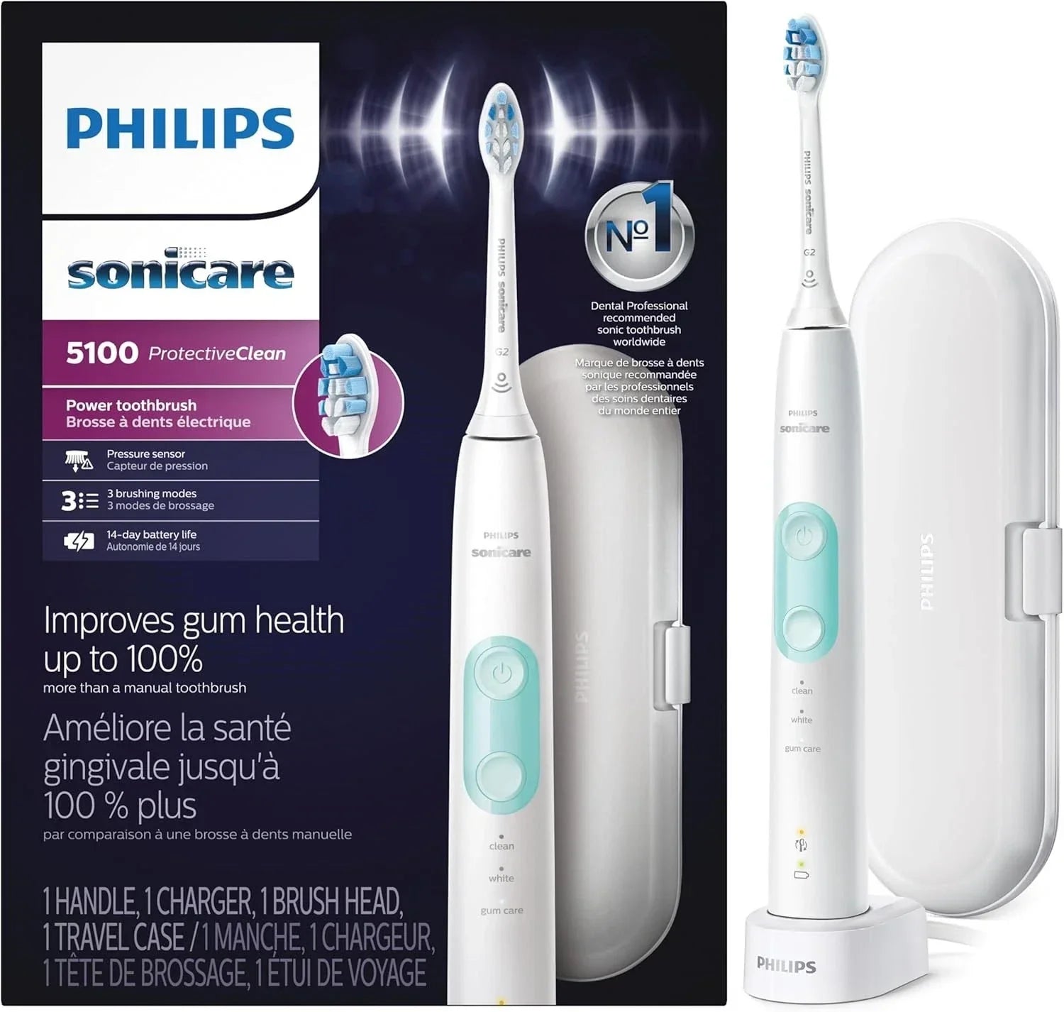 Sonicare Protective Clean 5100 Rechargeable Electric Toothbrush - White